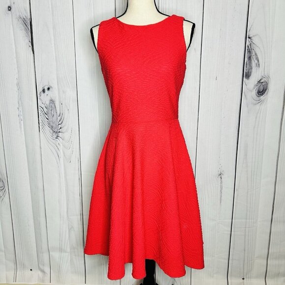 Calvin Klein Back Cut Out A-Line Textured Sleeveless Dress Coral Size 2 - Picture 2 of 13